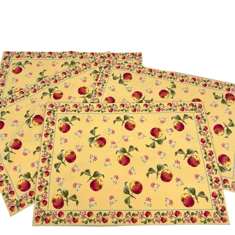 4 April Cornell Orchard placemats apples and floral print.